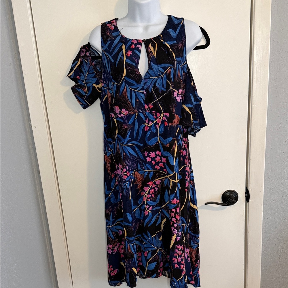 Maeve cold shoulder Dress in Blue and Pink Floral